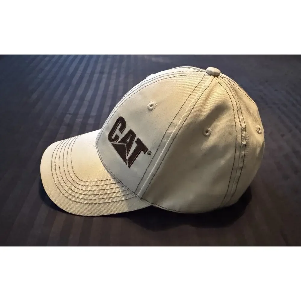 CAT Caterpillar Embroidered Logo Beige Adjustable Tan Baseball Cotton Cap Hat